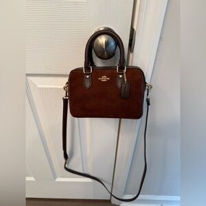 Authentic Coach Mini Brown Suede Rowan Crossbody Bag